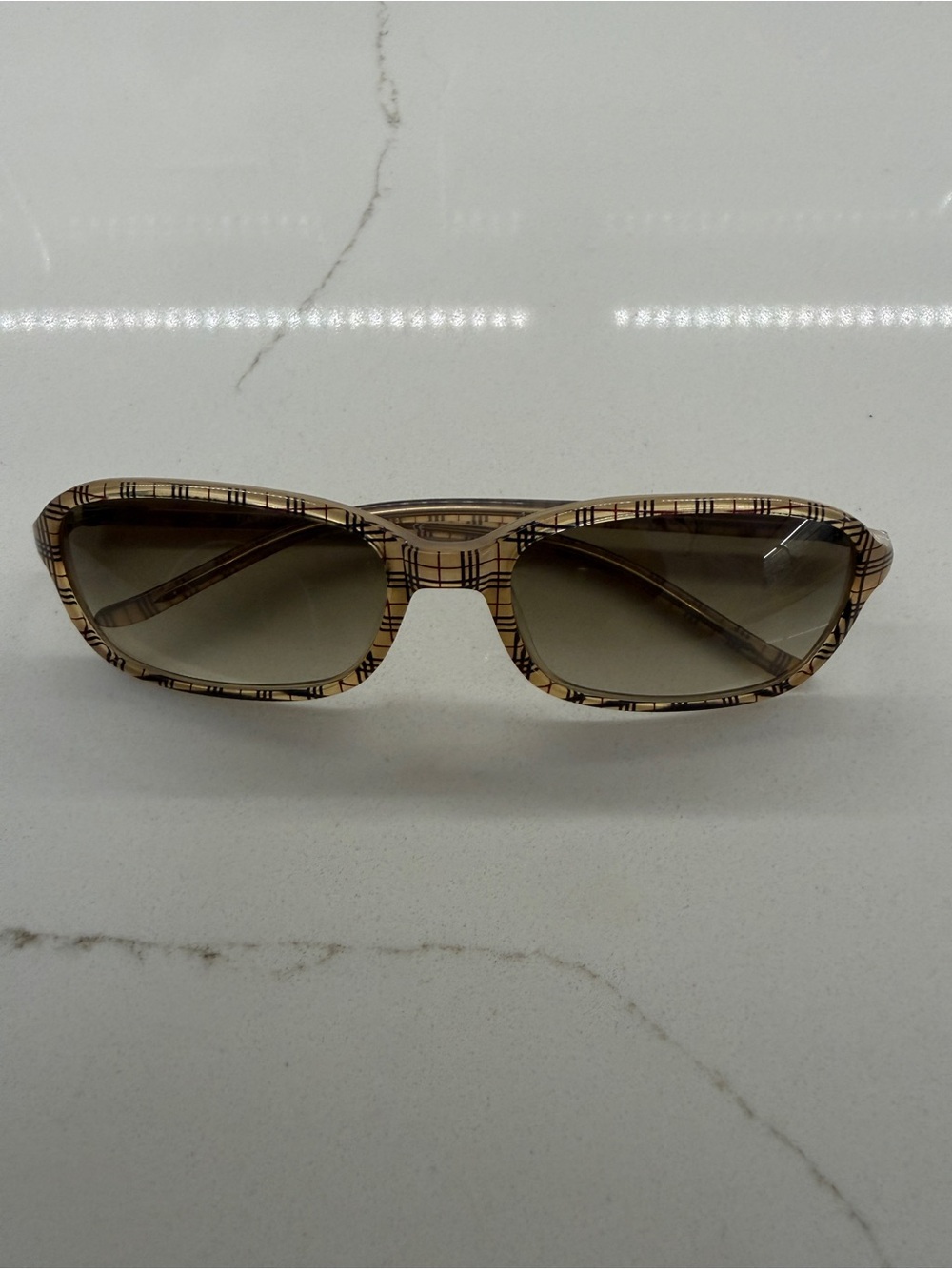 Burberry Plaid Slim Rectangle Sunglasses - Beige/Tan